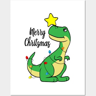 Merry Christmas T-Rex Christmas Tree Boy Rex Dino Posters and Art